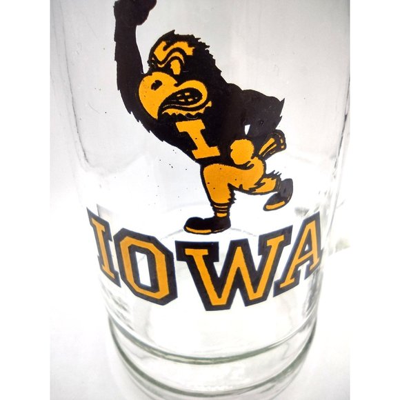 Iowa Hawkeyes Football Glass Mug Beer Stein Souvenir 7 Inch Vintage Herky Hawk - Picture 5 of 14